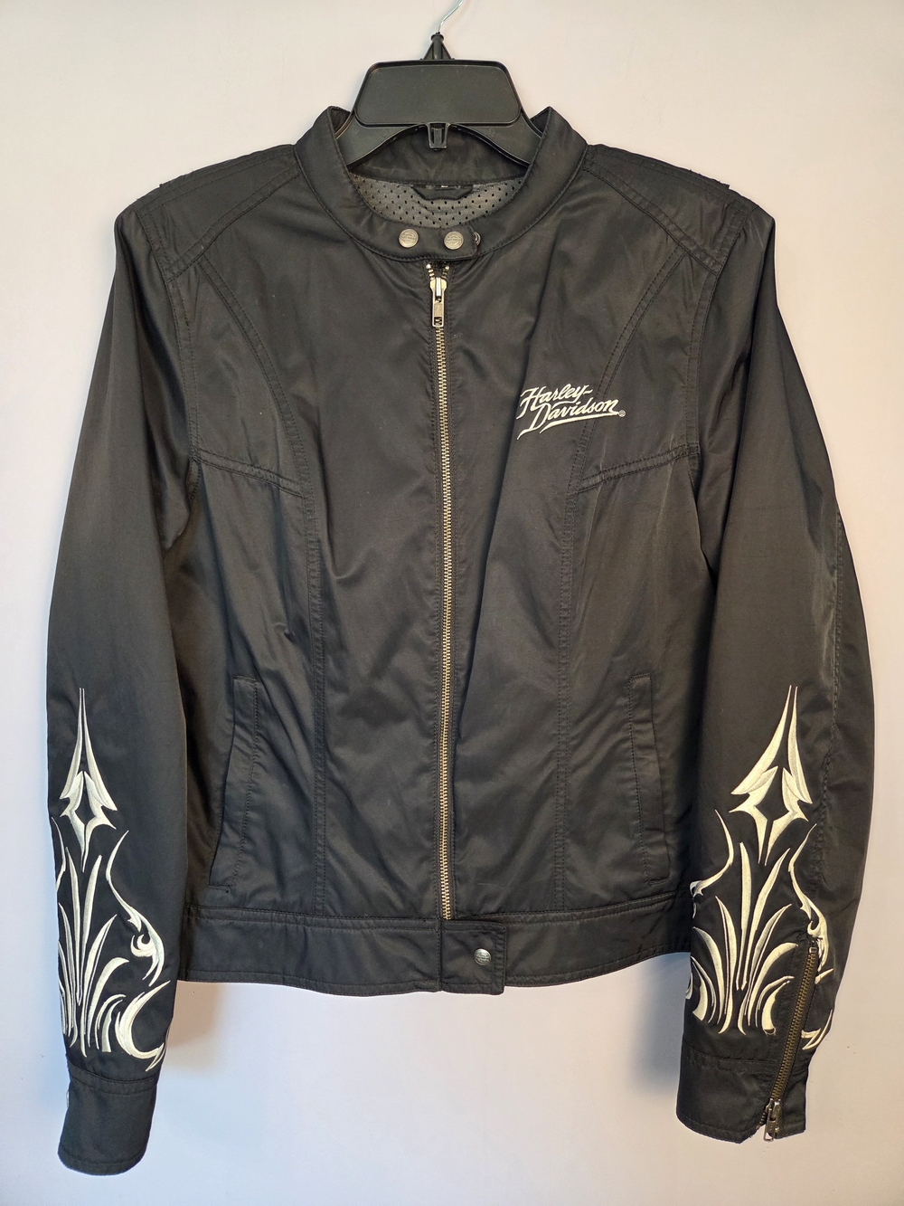 VTG Harley-Davidson Riding Jacket Black White Tribal Graphics Lightweight EUC